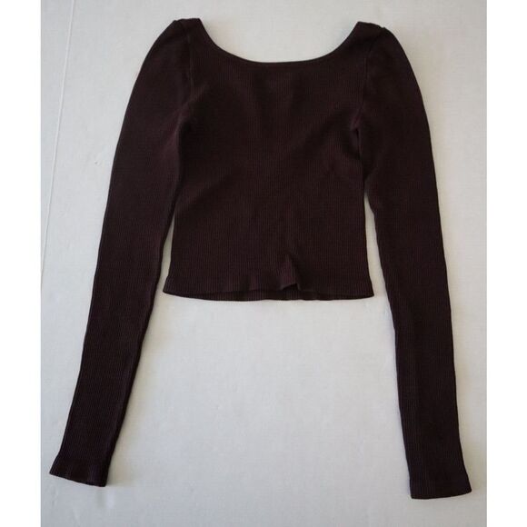 Intimately x Free People Women Sz XS Brown Long Sleeve Ribbed Crop Top Shirt - Picture 2 of 5